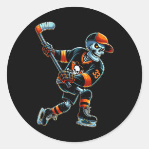 Skeleton Hockey Halloween Hockey Mens Boys Kids Classic Round Sticker