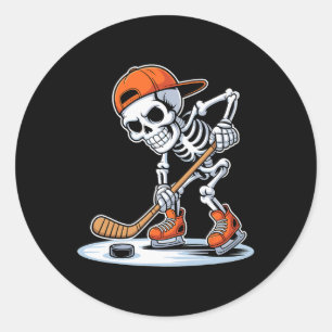 Skeleton Hockey Player Halloween Classic Round Sticker