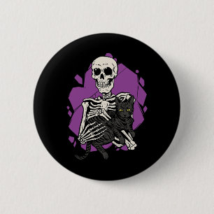 Skeleton Holding A Black Cat Lazy Halloween Costum 6 Cm Round Badge