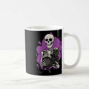 Skeleton Holding A Black Cat Lazy Halloween Costum Coffee Mug
