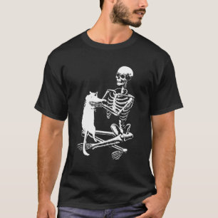 Skeleton Holding A Ca Lazy Halloween Skull T-Shirt