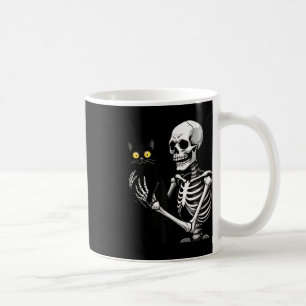 Skeleton Holding A Cat Cute Black Cat Halloween Co Coffee Mug
