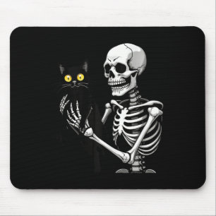 Skeleton Holding A Cat Cute Black Cat Halloween Co Mouse Pad