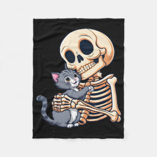 Skeleton Holding A Cat Cute Halloween Costume Skul Fleece Blanket