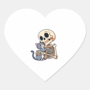Skeleton Holding a Cat Cute Halloween Costume Skul Heart Sticker