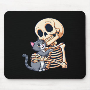 Skeleton Holding A Cat Cute Halloween Costume Skul Mouse Pad