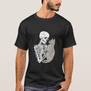 Skeleton Holding a Cat Funny Halloween Cats Skelet T-Shirt