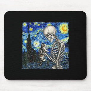 Skeleton Holding A Cat Funny Halloween Van Gogh St Mouse Pad