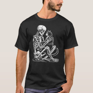 Skeleton Holding A Cat Funny Lazy Halloween Costum T-Shirt