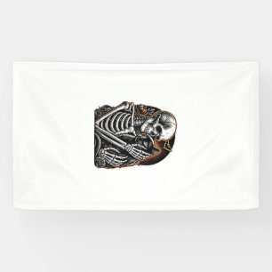 Skeleton Holding A Cat Halloween Costume Skull Cat Banner