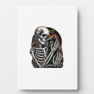 Skeleton Holding A Cat Halloween Costume Skull Cat Plaque