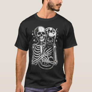 Skeleton Holding A Cat Halloween Costume Skull Cat T-Shirt