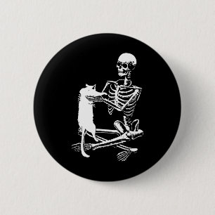 Skeleton Holding A Cat Lazy Halloween Costume Skul 6 Cm Round Badge