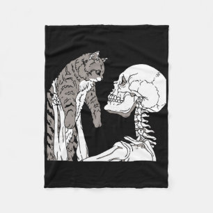 Skeleton Holding A Cat Lazy Halloween Costume Skul Fleece Blanket