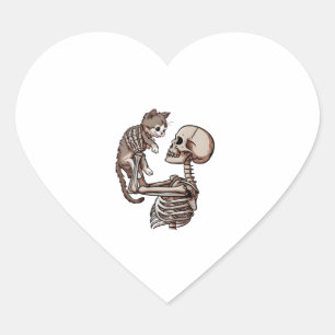 Skeleton Holding a Cat Lazy Halloween Costume Skul Heart Sticker