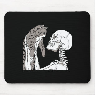 Skeleton Holding A Cat Lazy Halloween Costume Skul Mouse Pad
