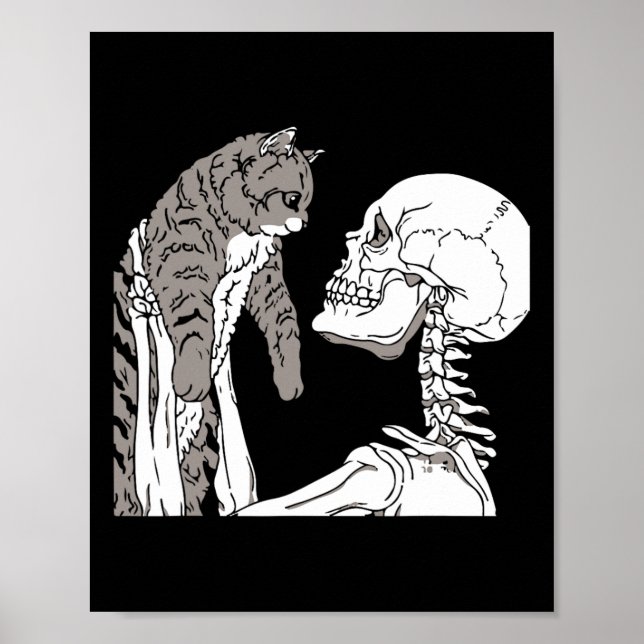 Skeleton Holding A Cat Lazy Halloween Costume Skul Poster (Front)
