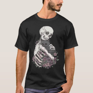 Skeleton Holding A Cat Lazy Halloween Costume Skul T-Shirt