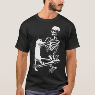 Skeleton Holding A Cat Lazy Halloween Costume Skul T-Shirt