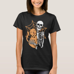 Skeleton Holding A Cat Lazy Halloween Costume Skul T-Shirt