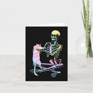 Skeleton Holding A Cat Lazy Halloween Costume Tie Card