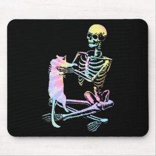 Skeleton Holding A Cat Lazy Halloween Costume Tie Mouse Pad