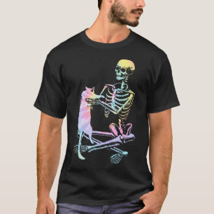 Skeleton Holding A Cat Lazy Halloween Costume Tie T-Shirt