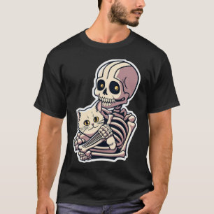 Skeleton Holding A Cat Shirt Lazy Halloween Costum
