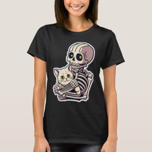 Skeleton Holding A Cat Shirt Lazy Halloween Costum