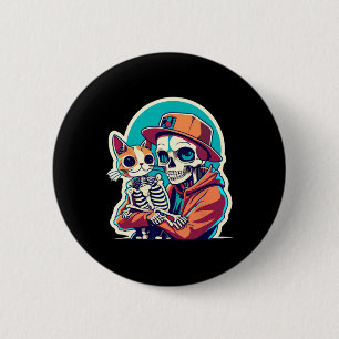 Skeleton Holding A Cat Shirt Lazy Halloween Costum 6 Cm Round Badge