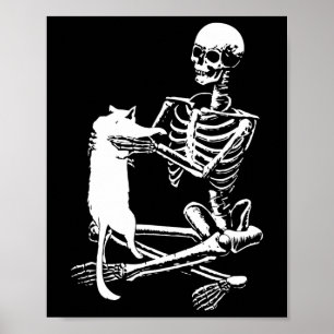Skeleton Holding A Cat Shirt Lazy Halloween Costum Poster