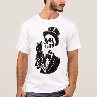 Skeleton holding a Cat T-Shirt