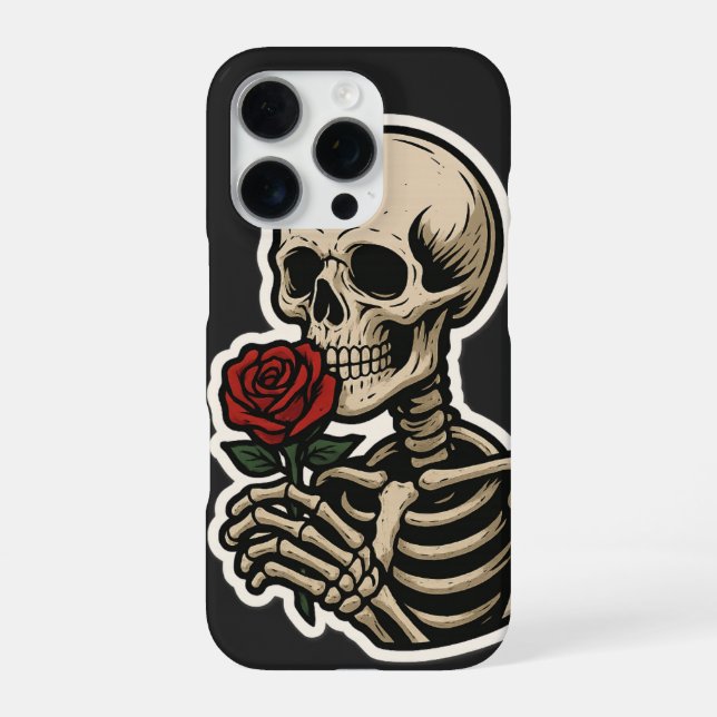 Skeleton Holding a Rose – Artistic Gothic Sticker iPhone Case (Back)