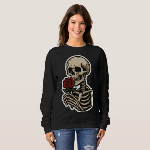 Skeleton Holding a Rose – Artistic Gothic Sticker Sweatshirt