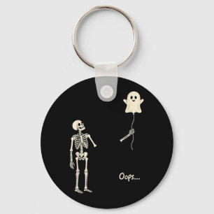 Skeleton Holding Balloon Ghost Gothic Halloween Key Ring