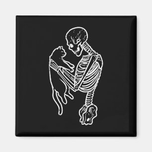 Skeleton Holding Cat Fun Halloween Costume Men Wom Magnet