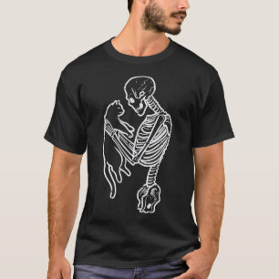 Skeleton Holding Cat Fun Halloween Costume Men Wom T-Shirt
