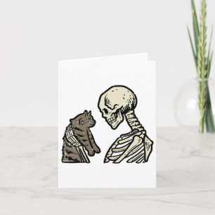 Skeleton Holding Cat Fun Halloween Skull Men Women Card