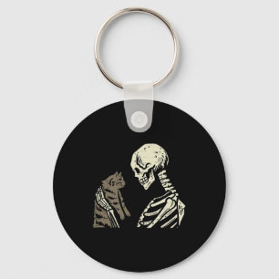 Skeleton Holding Cat Fun Halloween Skull Men Women Key Ring