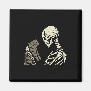 Skeleton Holding Cat Fun Halloween Skull Men Women Magnet