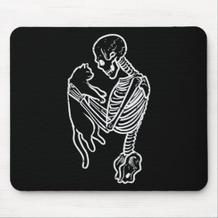 Skeleton Holding Cat Funny Halloween Costume Men W Mouse Pad