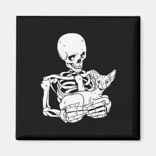 Skeleton Holding Cat Funny Halloween Skull Sphynx Magnet