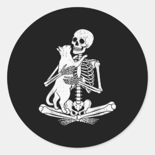 Skeleton Holding Cat Funny Soky Halloween Meow Kit Classic Round Sticker