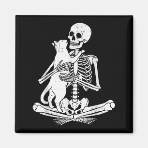 Skeleton Holding Cat Funny Soky Halloween Meow Kit Magnet