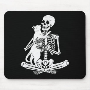 Skeleton Holding Cat Funny Soky Halloween Meow Kit Mouse Pad
