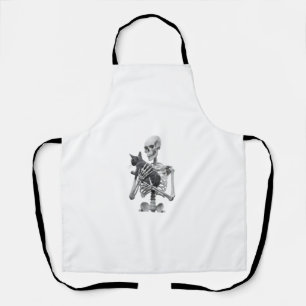 Skeleton Holding Cat Goth Funny Halloween Creepy S Apron