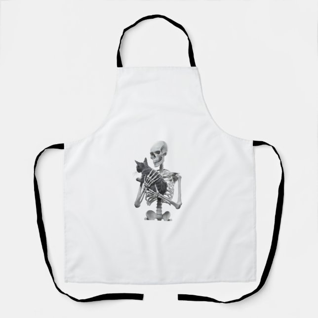 Skeleton Holding Cat Goth Funny Halloween Creepy S Apron (Front)