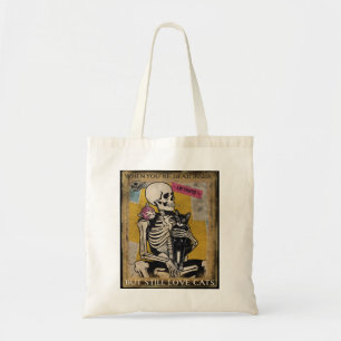 Skeleton Holding Cat Poster Style Tote Bag