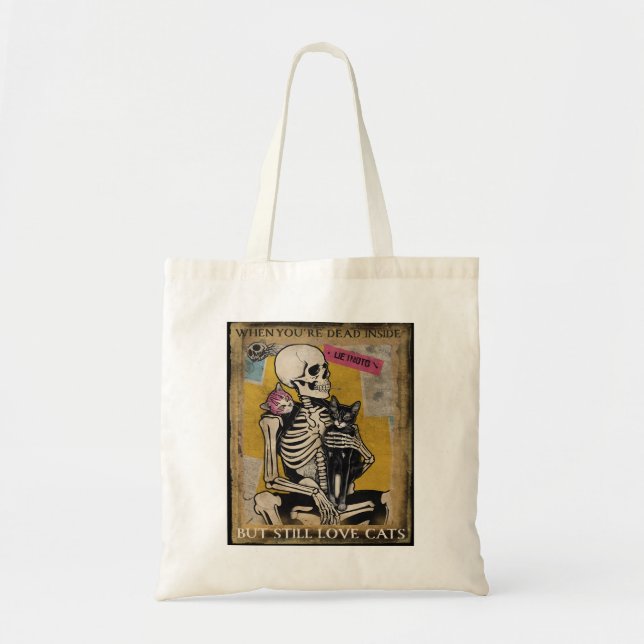 Skeleton Holding Cat Poster Style Tote Bag (Front)