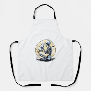 Skeleton Holding Cat Skull Kitty Cute Goth Hallowe Apron